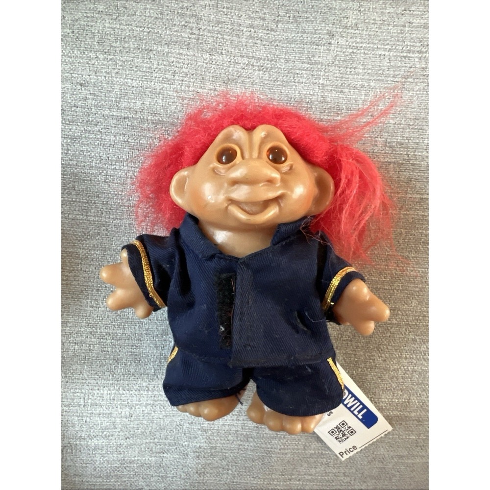Vintage 1986 DAM Troll Doll Red Hair Blue‎ Outfit 5" Figure Denmark Toy